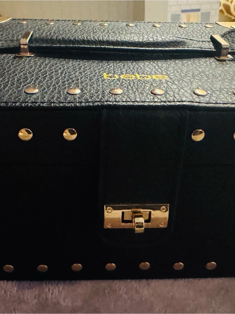 bebe Black Jewelry Trunk with Gold Studs and Hardware